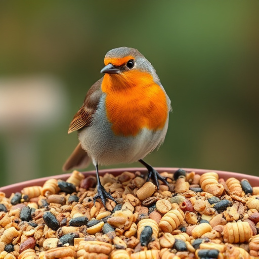 Robin enjoying insect-rich seed mix