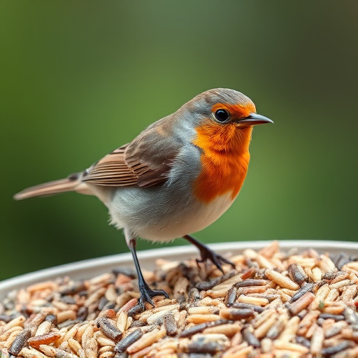 Robin enjoying insect-rich seed mix