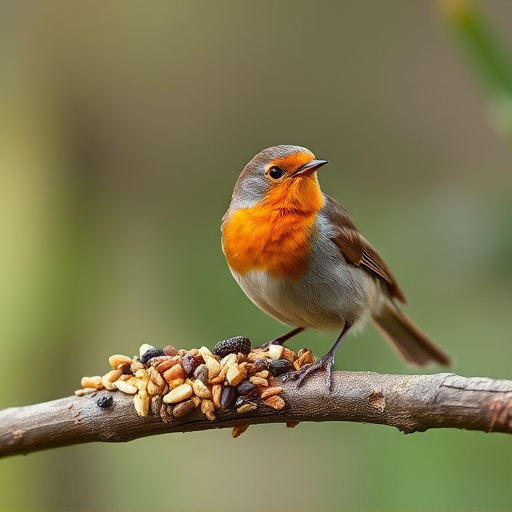 Robin enjoying insect-rich seed mix