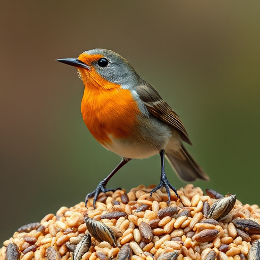 Robin enjoying insect-rich seed mix