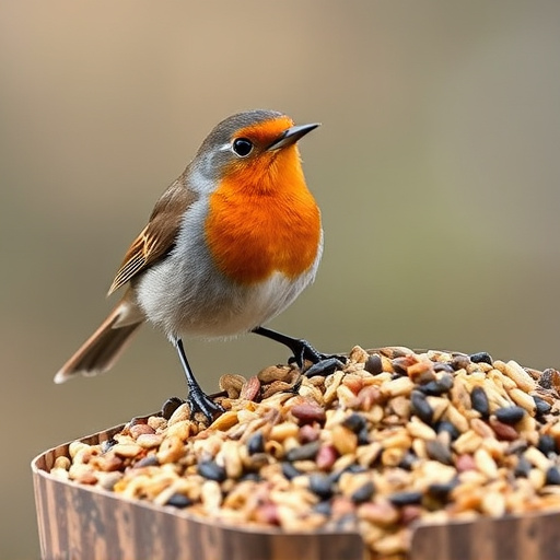 Robin enjoying insect-rich seed mix