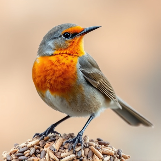 Robin enjoying insect-rich seed mix