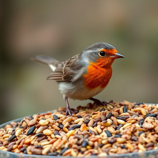 Robin enjoying insect-rich seed mix