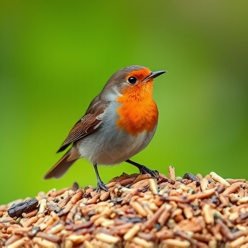 Robin enjoying insect-rich seed mix