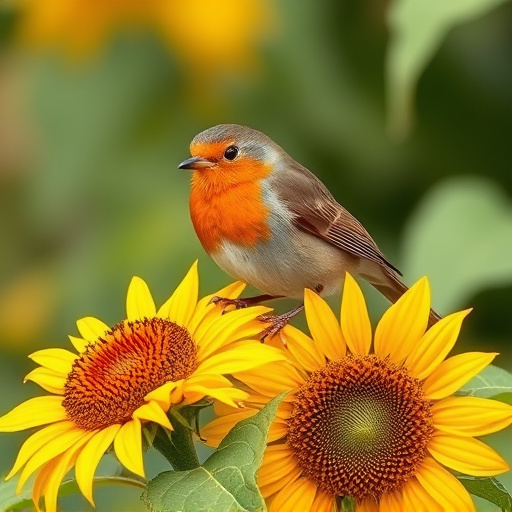 Robin feeding on sunflower heart pieces