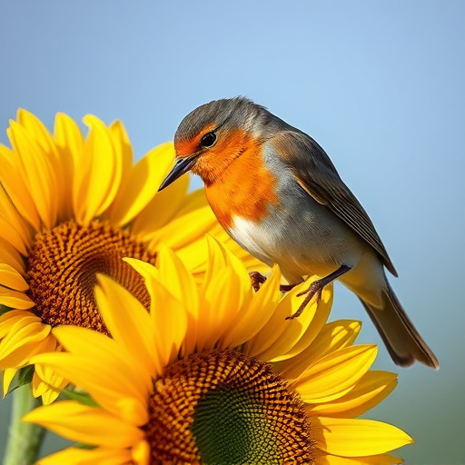 Robin feeding on sunflower hearts