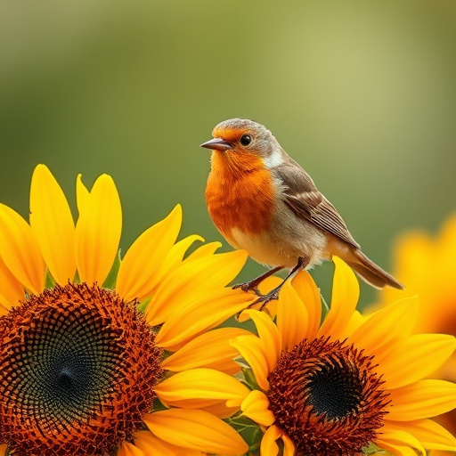 Robin feeding on sunflower hearts