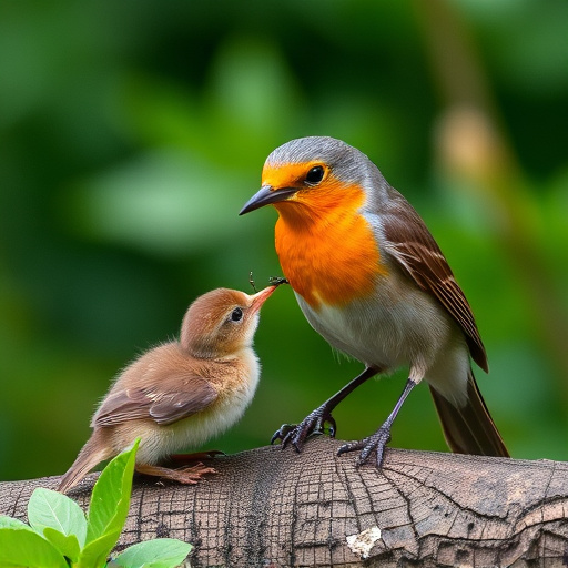 Robin feeding young with insects