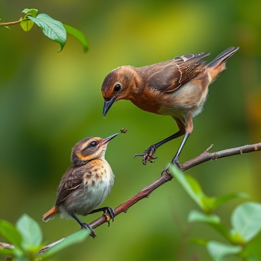 Robin feeding young with insects