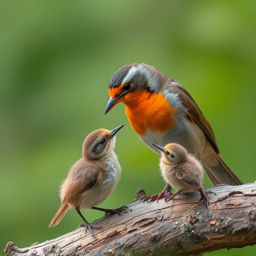 Robin feeding young with insects