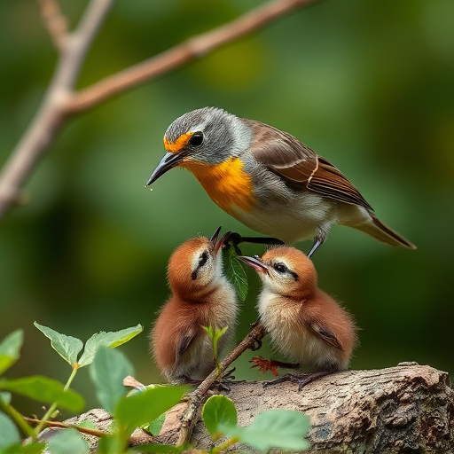 Robin feeding young with insects