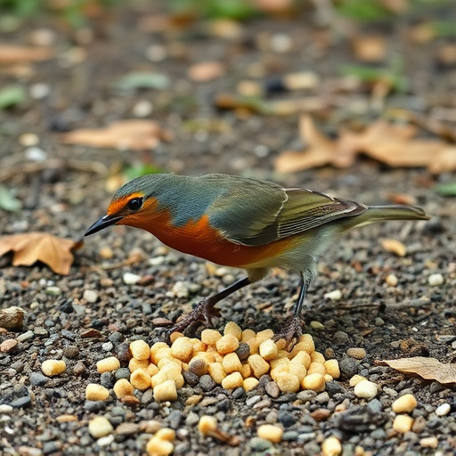 robin-pecking-at-suet-pellets-on-ground-640x480-89866487.jpeg