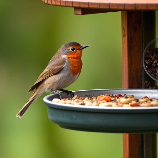 Robin pecking food from bird table