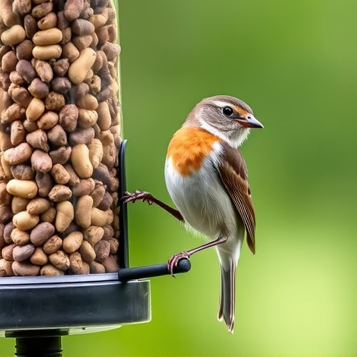 Robin perched near peanut feeder