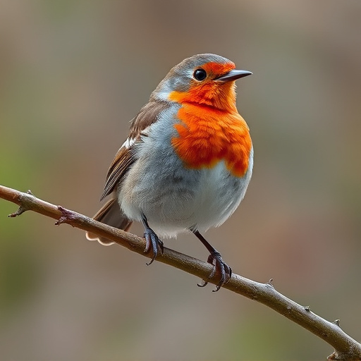 Robin with bright red breast perched