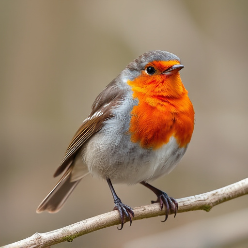 Robin with bright red breast perched