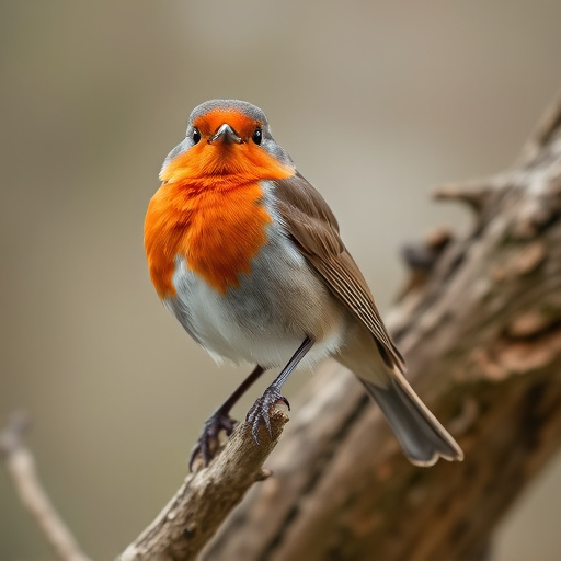 Robin with bright red breast perched