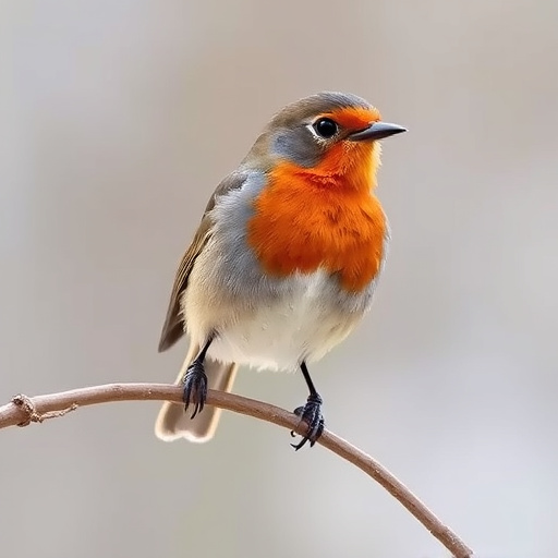 Robin with bright red breast perched