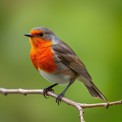 Robin with bright red breast perched