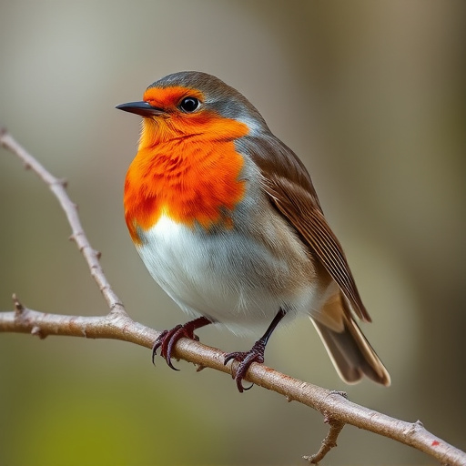 Robin with bright red breast perched