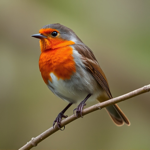 Robin with bright red breast perched