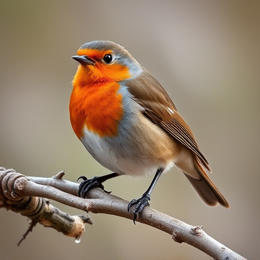 Robin with bright red breast perched