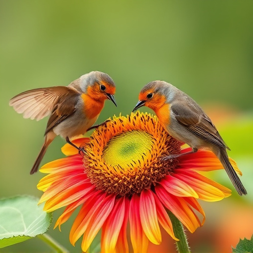 Robins pecking at sunflower heart mix