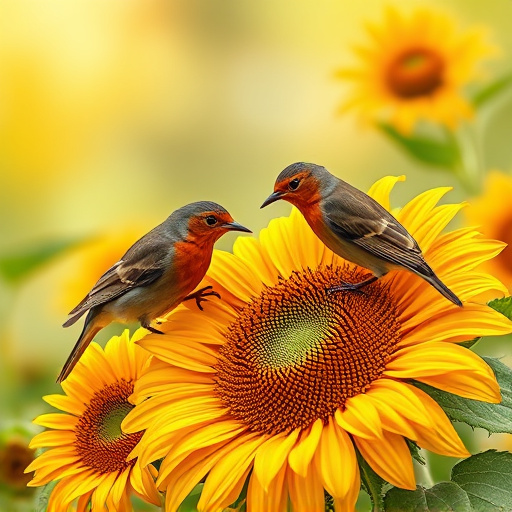 Robins pecking at sunflower heart mix
