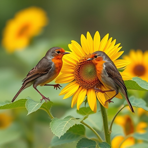 Robins pecking at sunflower heart mix