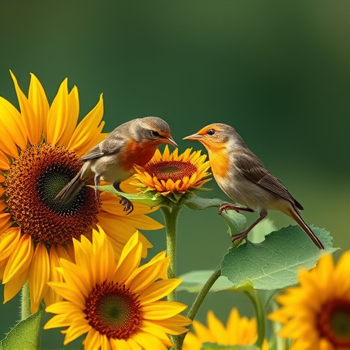 Robins pecking at sunflower heart mix