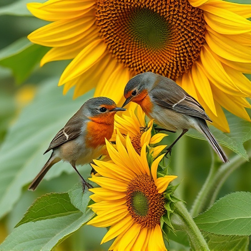 Robins pecking at sunflower heart mix
