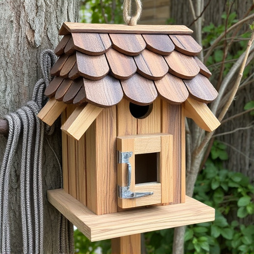 Rustic bird box with roof shingles