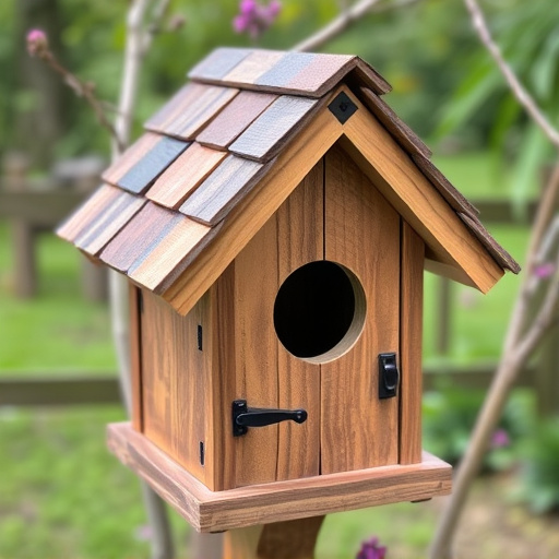 Rustic bird box with roof shingles
