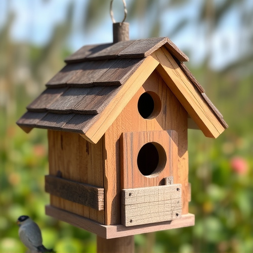 Rustic bird box with roof shingles