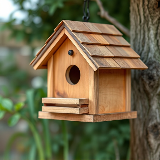 Rustic bird box with roof shingles