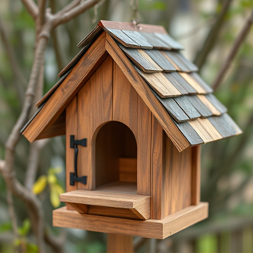 Rustic bird box with roof shingles