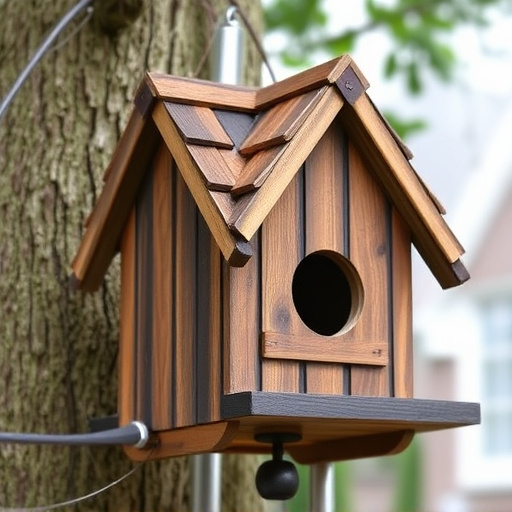 Rustic bird box with roof shingles