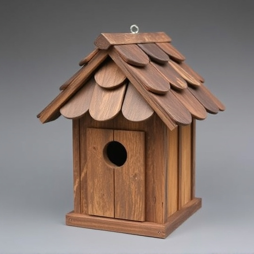 Rustic bird box with roof shingles