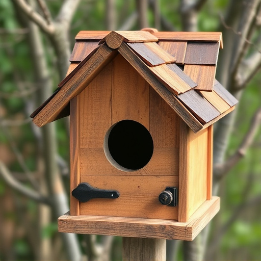 Rustic bird box with roof shingles