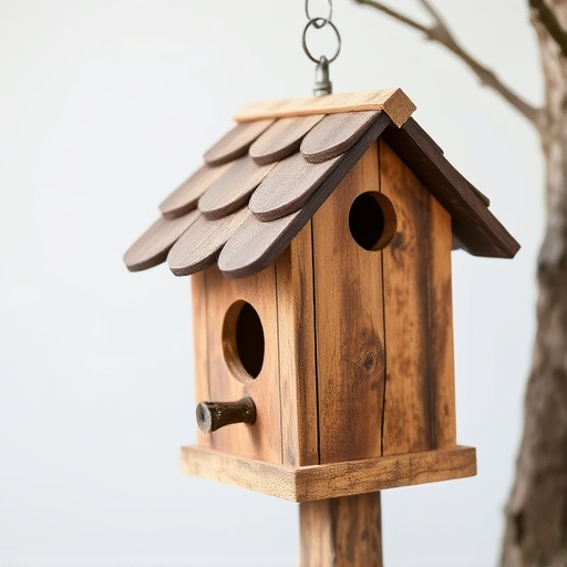 Rustic bird box with roof shingles
