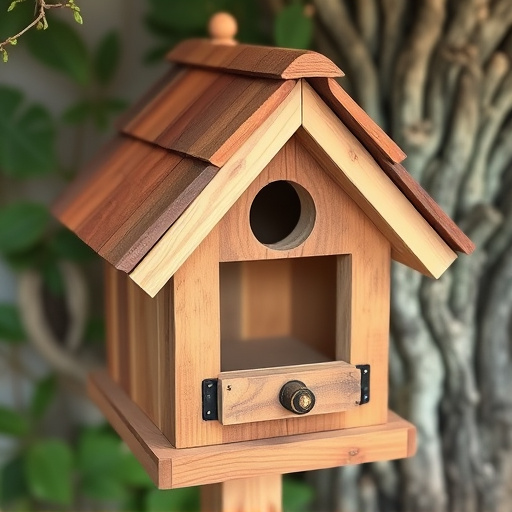 Rustic bird box with roof shingles