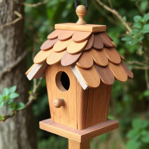 Rustic bird box with roof shingles