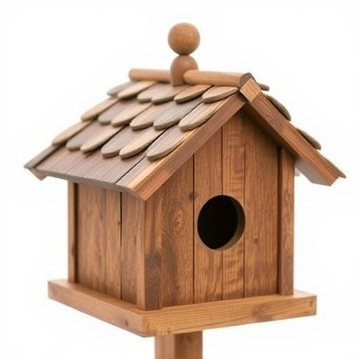 Rustic bird box with roof shingles
