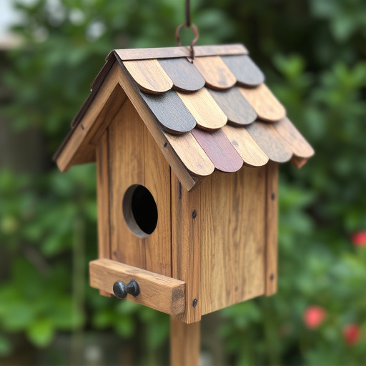 Rustic bird box with roof shingles