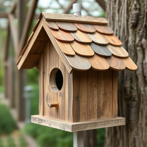 Rustic bird box with roof shingles