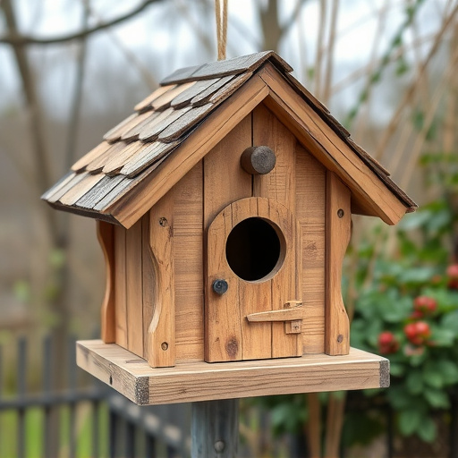 Rustic bird box with roof shingles