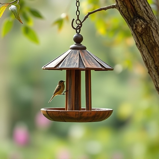 Rustic bird table swaying gently