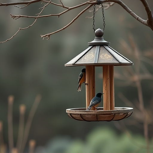 Rustic bird table swaying gently