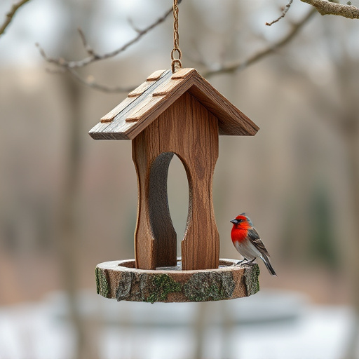 Rustic bird table swaying gently