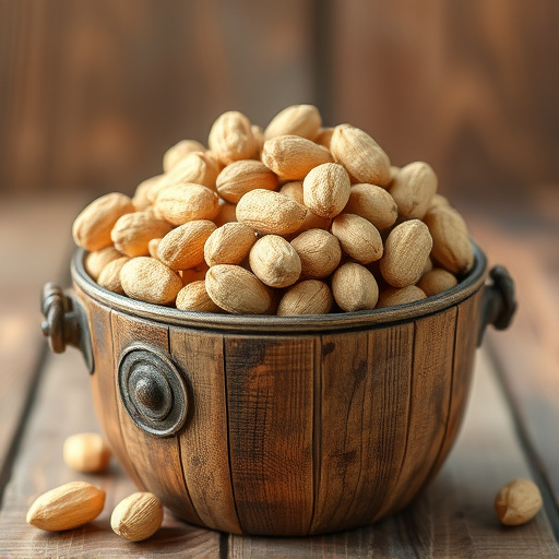 Rustic container filled with bird peanuts